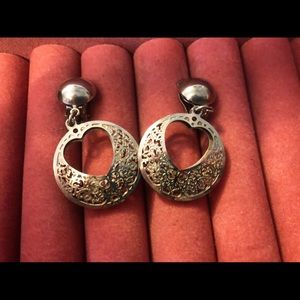 Silver tone heart clip-on earrings